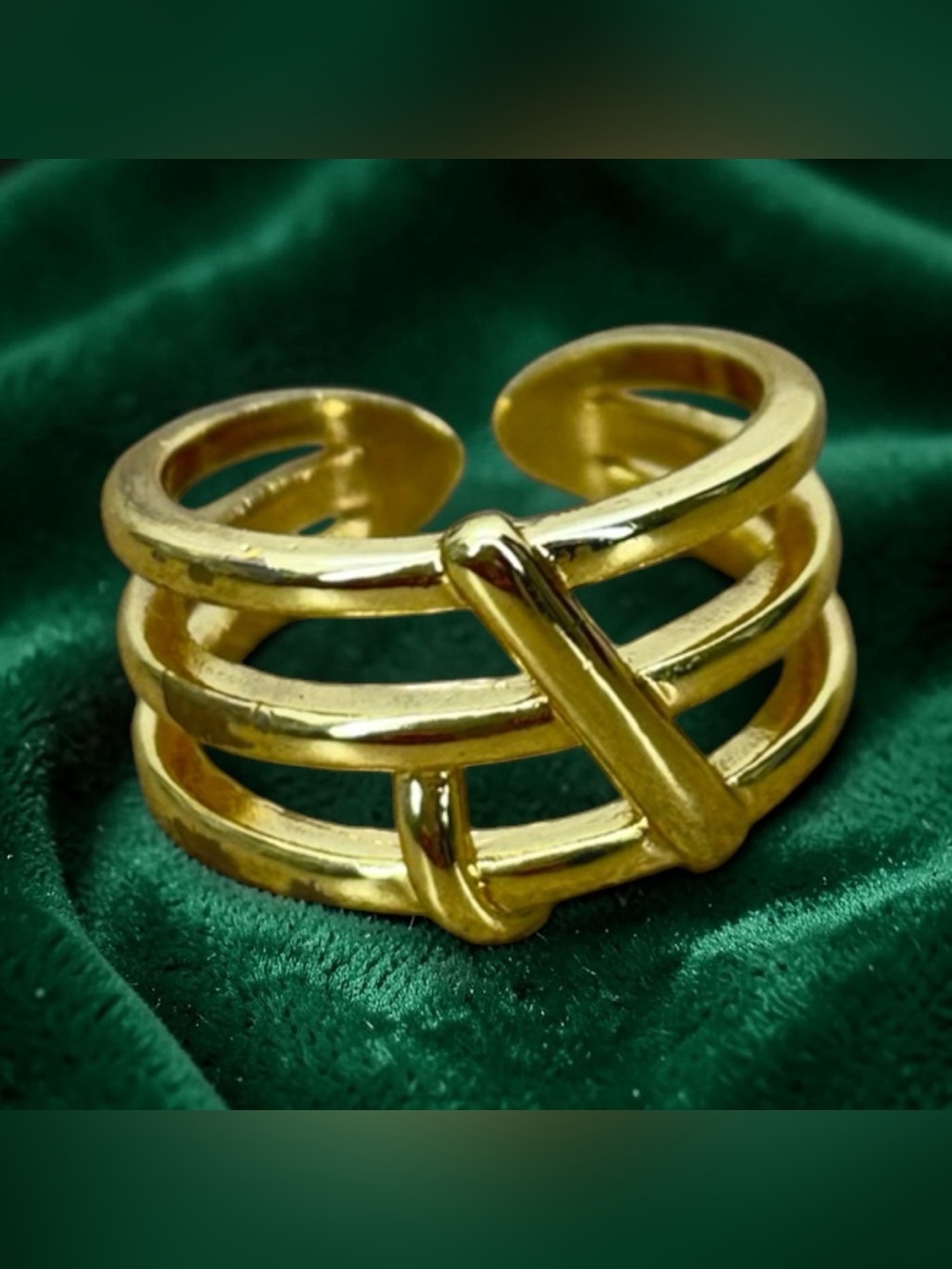 Gold Plated Adjustable Ring - Open Front Minimalist Gold Band One Size Fits Most
